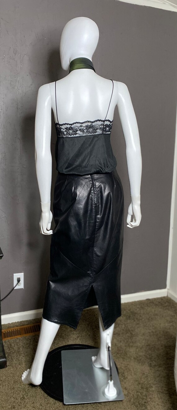 Vintage 90’s Black Leather Midi Skirt by Georgeto… - image 5