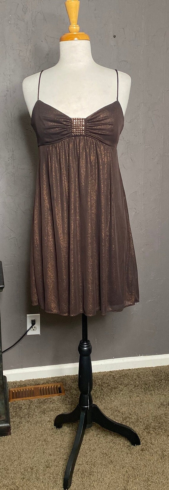 Y2K Sparkly Brown BabyDoll Dress from Jump Apparel
