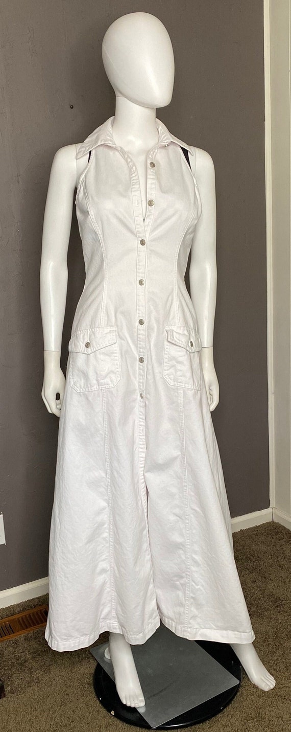 1990's Sleeveless White Denim Long Midi Dress from