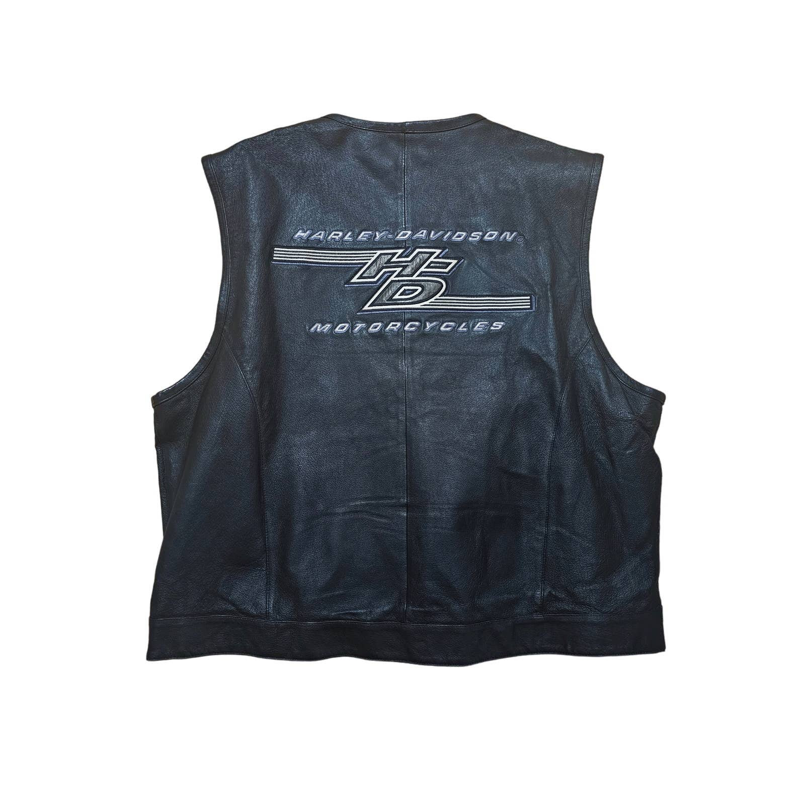 Harley Davidson Leather Vest 2XL Mens Black Leather Biker Vest Etsy