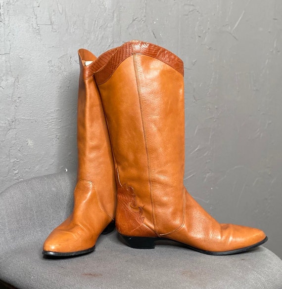1980's Brown Leather Western Boots by Gloria Vande