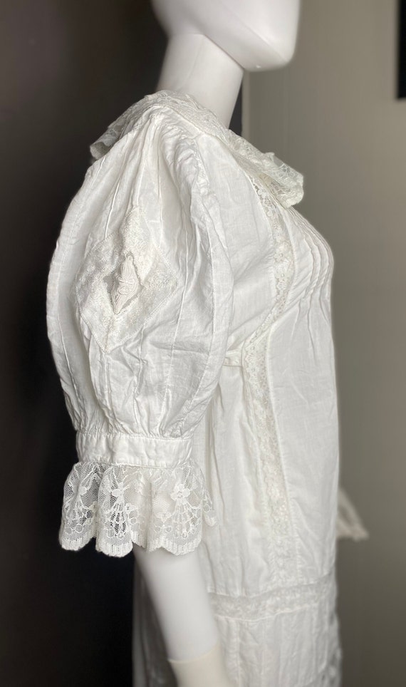 1990's Edwardian Style White Cotton Day Dress by … - image 5