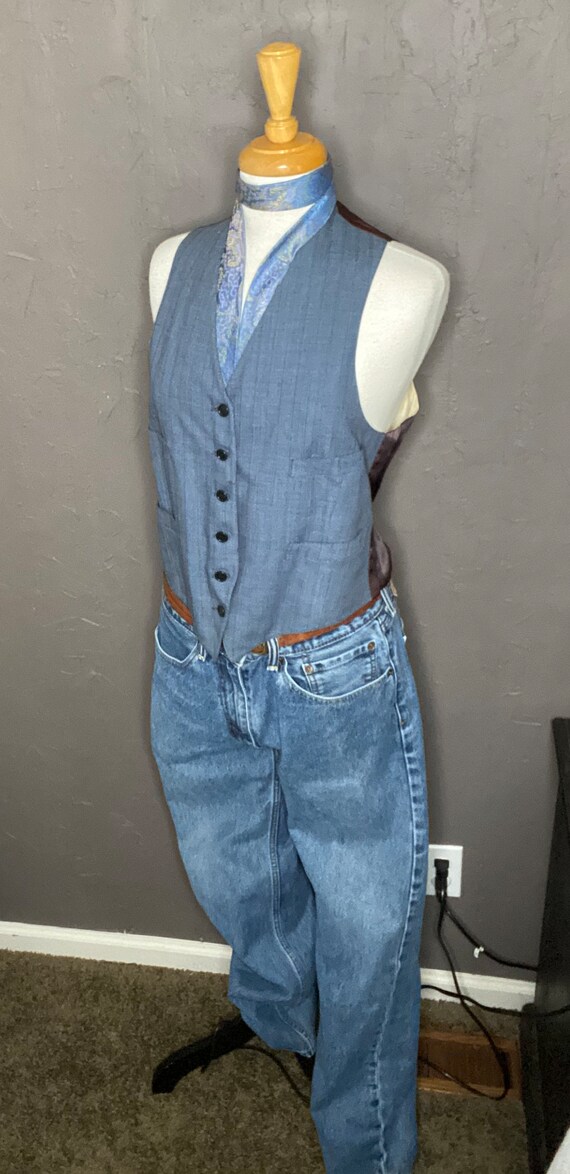 Vintage 1930s Waistcoat size Medium Blue Handmade… - image 6