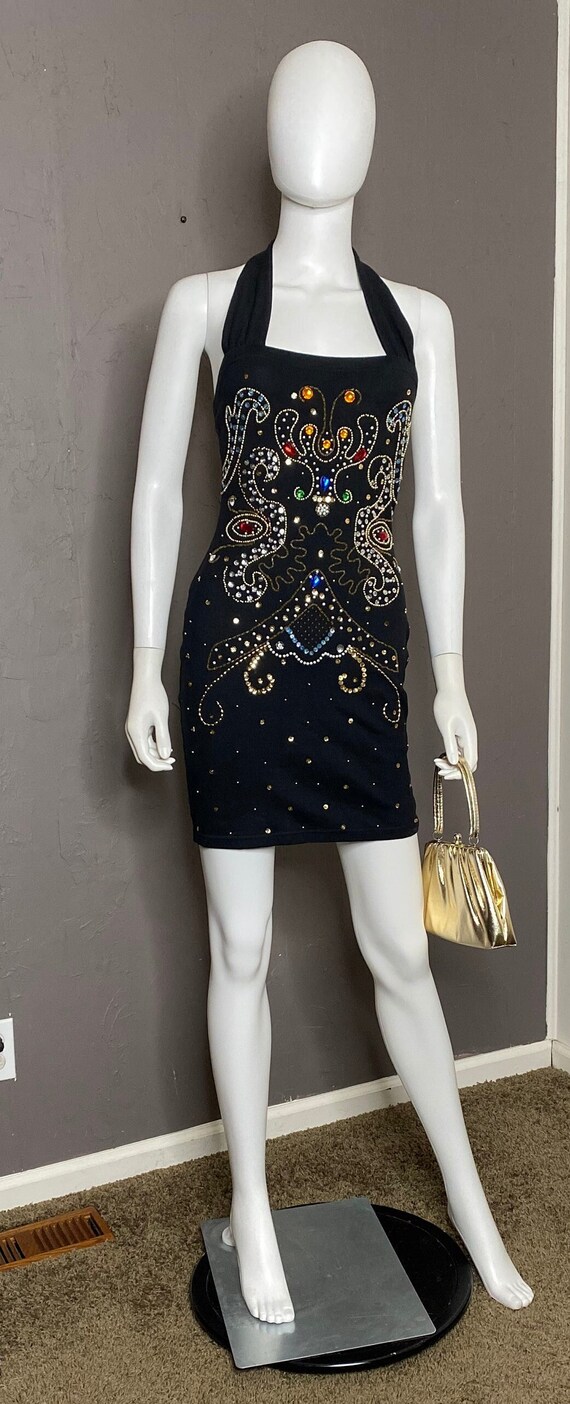 1990’s Bejeweled Body-Con Halter Dress from Contem