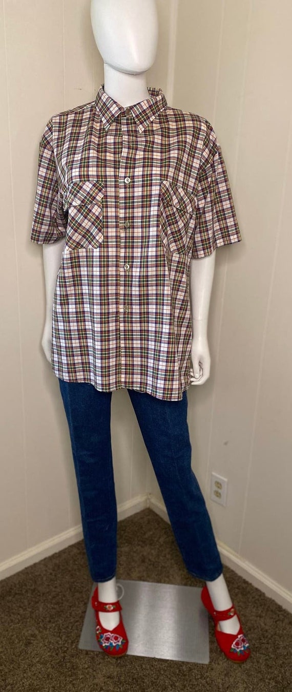 1970s Vintage Big Mac Plaid Button Up XL White x B