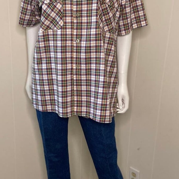 1970s Vintage Big Mac Plaid Button Up XL White x Blue x Red x Yellow