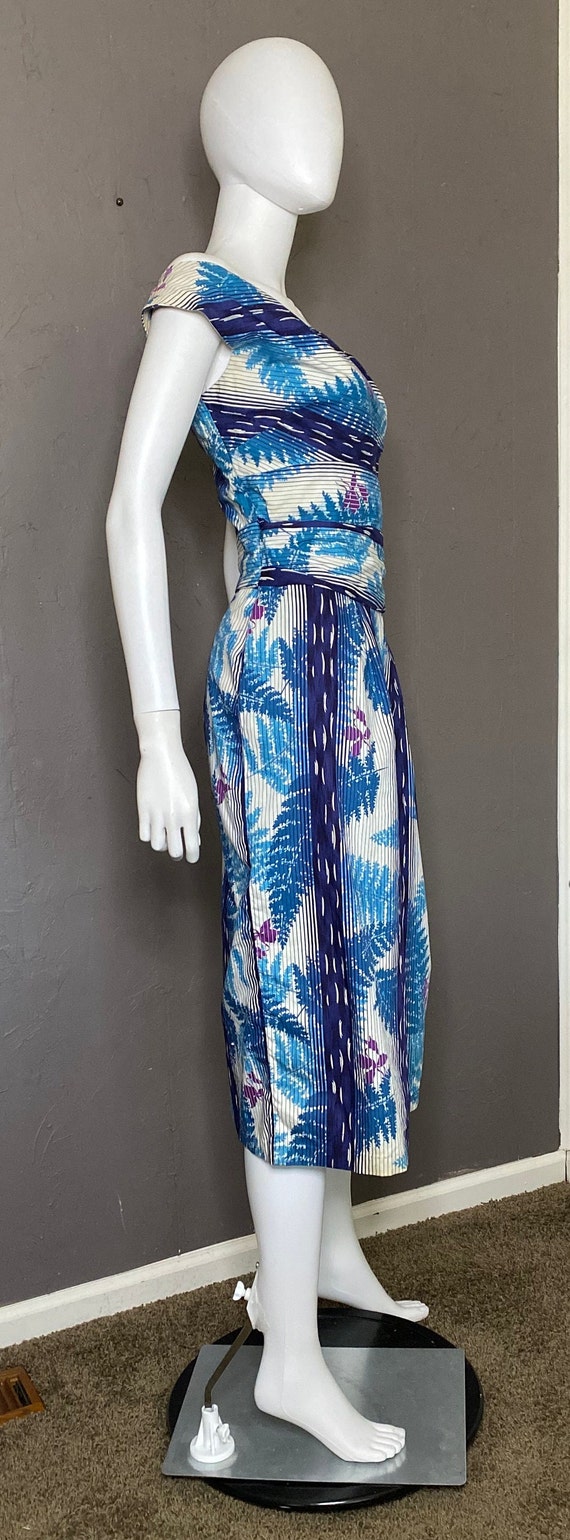 1950’s Blue  Tropical Fern Print Party Dress by M… - image 3