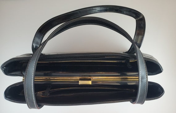 60s Black Purse 3 Compartment Handle Bag Shoulder… - image 5