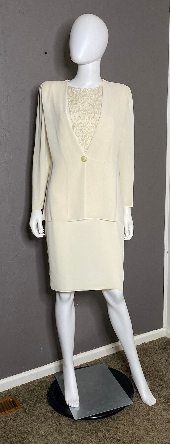 Vintage Cream Beaded Dress (10) Gem
