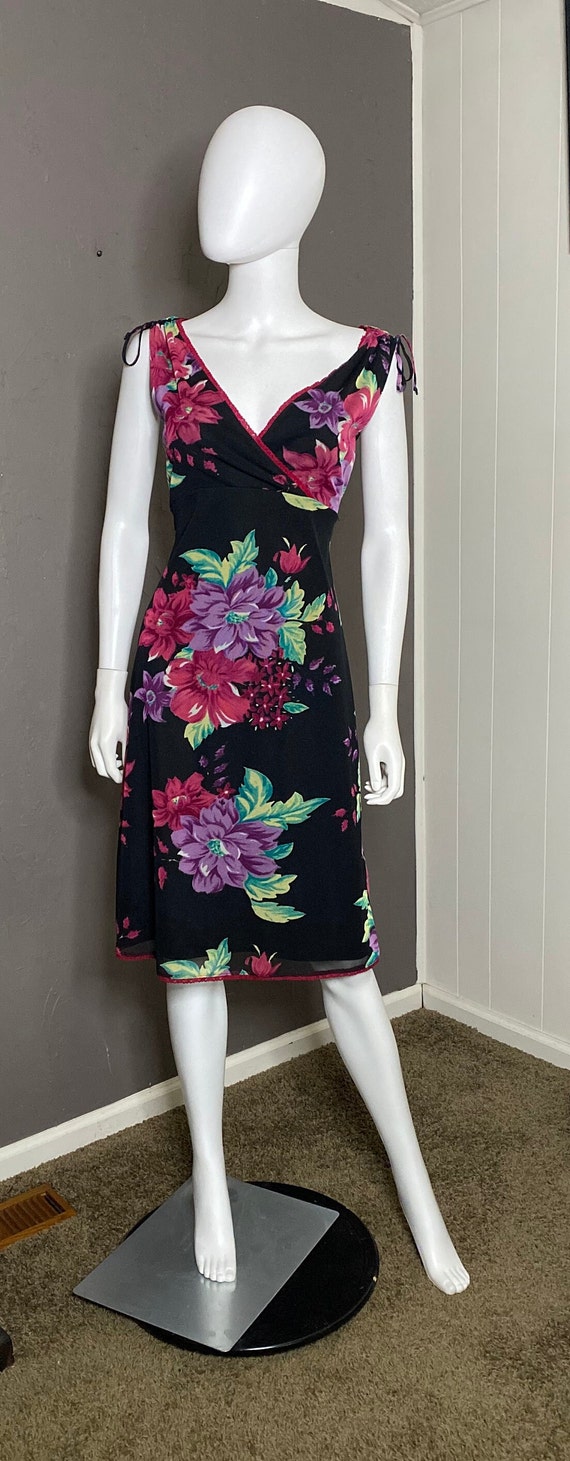 Vintage Moody Floral Mesh Dress size M/L Dark Flo… - image 2