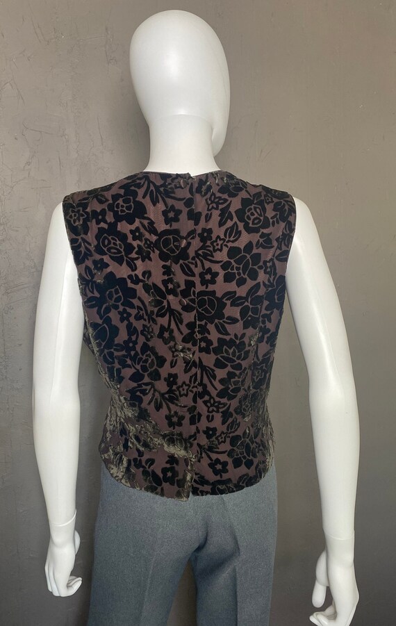 1990's Vintage Velvet Burnout Floral Top Brown Fl… - image 6