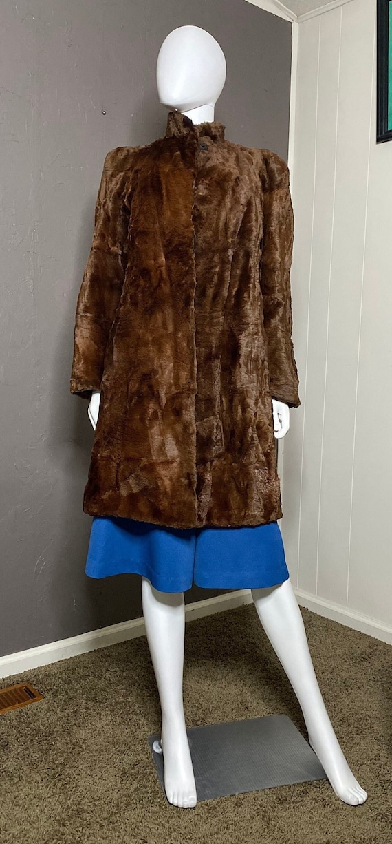 Vintage 1940's-50's Fur Coat in Chocolate Brown Kn