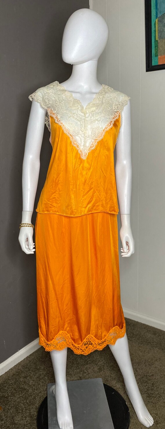 Vintage 1970's Orange Hand Dyed Midi Slip Skirt b… - image 5