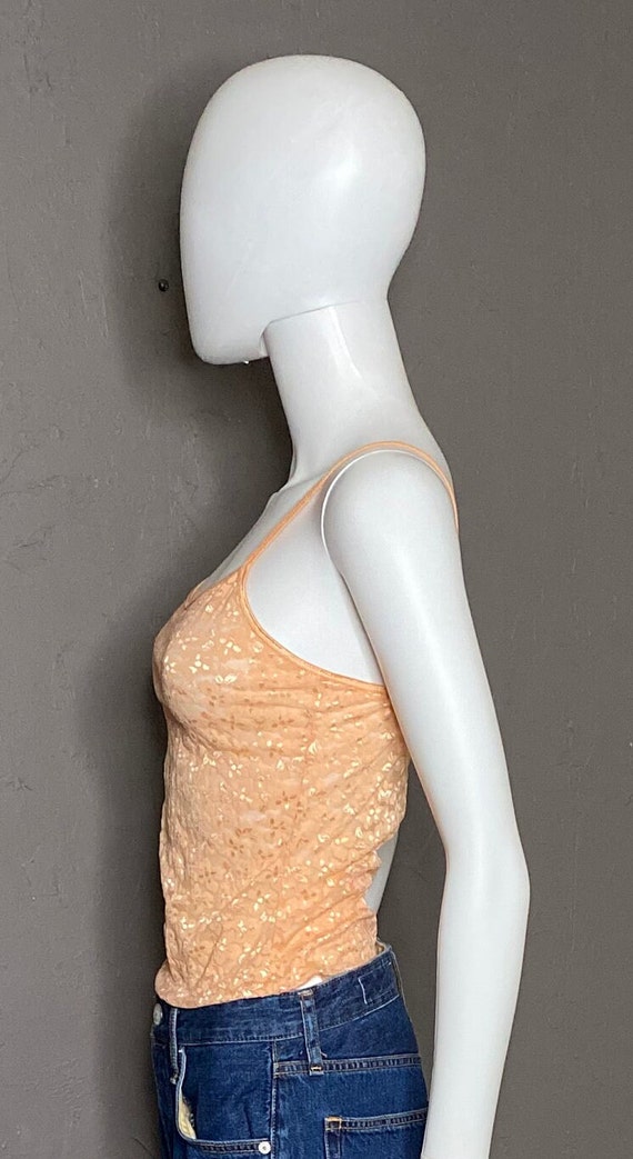 Hand Dyed Peach Stretch Lace Camisole size S/M - image 4