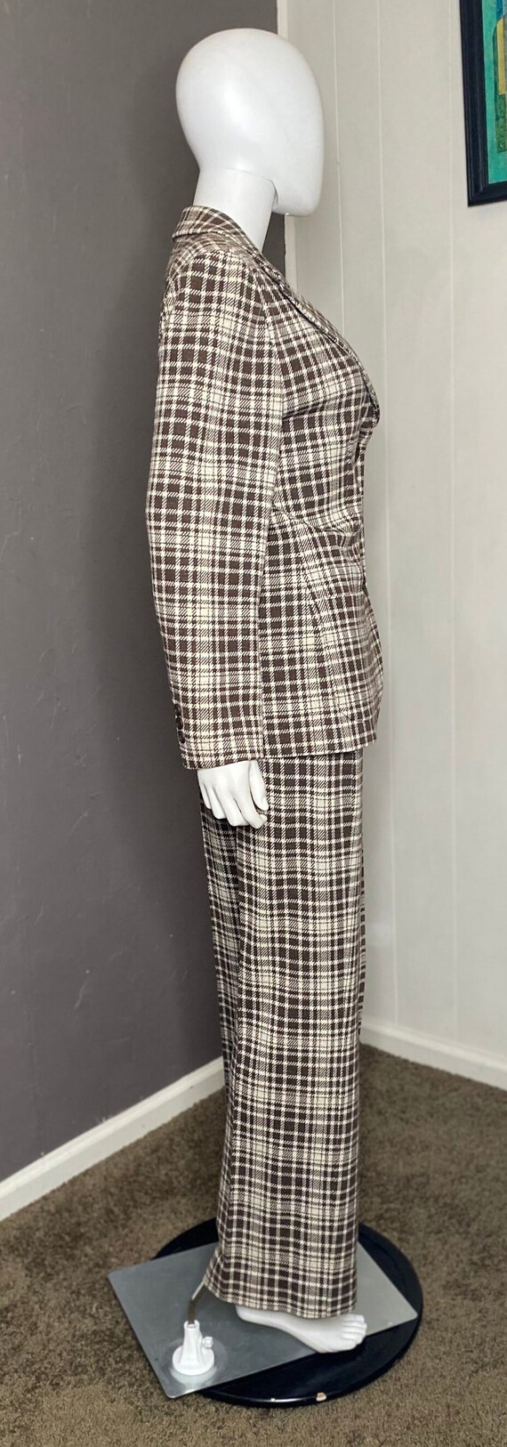 1970s Plaid Pant Suit with Palazzo Pants and Fitted Blazer