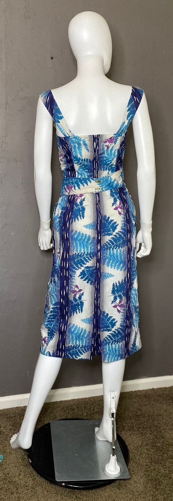 1950’s Blue  Tropical Fern Print Party Dress by M… - image 4
