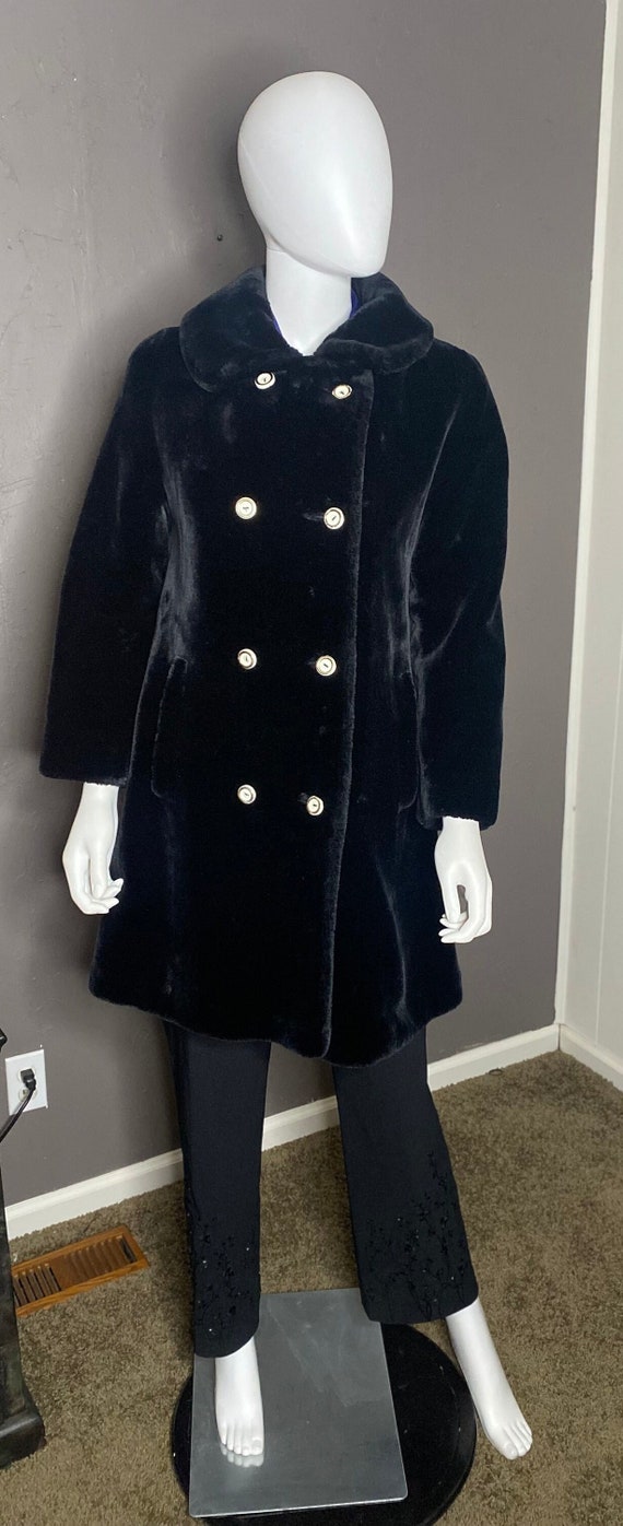 1950’s Plush Black Peacoat Faux Fur Plush Coat siz