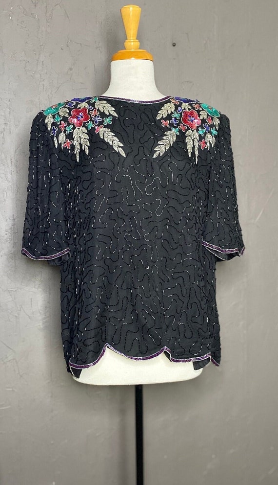 1980’s Beaded Silk Top by Laurence Kazar size 2X