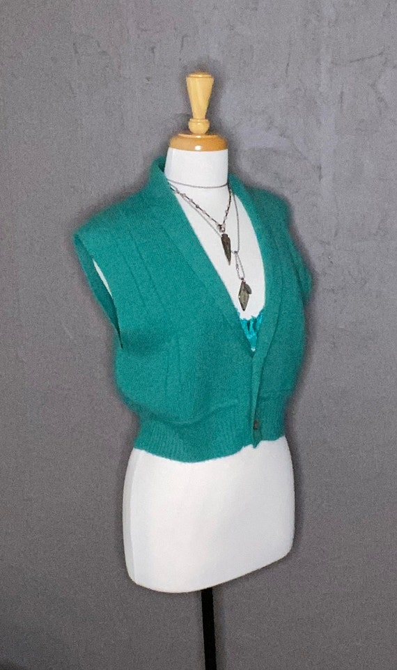 80s Cropped Sweater Vest Teal Green Boxy Vest 80s… - image 3