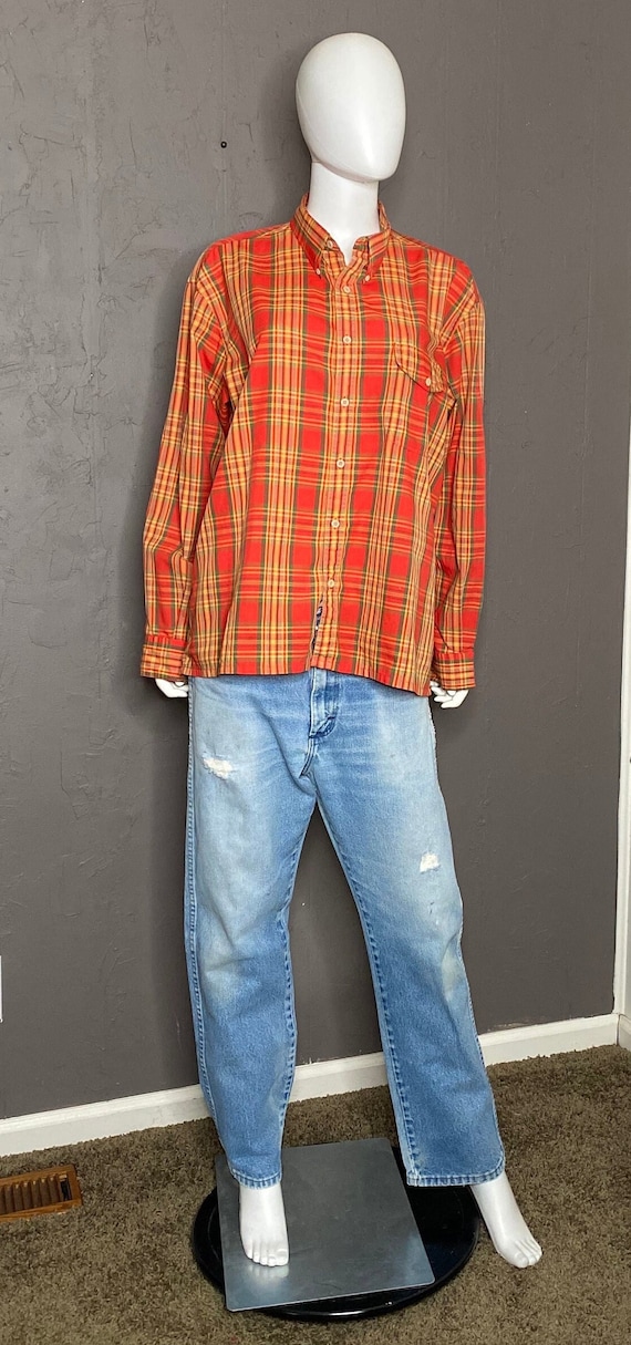 1970’s-80’s Red Orange Plaid Button Down from Equi