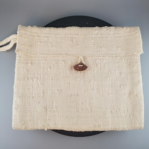 1970s Textured Cotton Clutch Purse Oatmeal Colored Cottage Core Rectangle