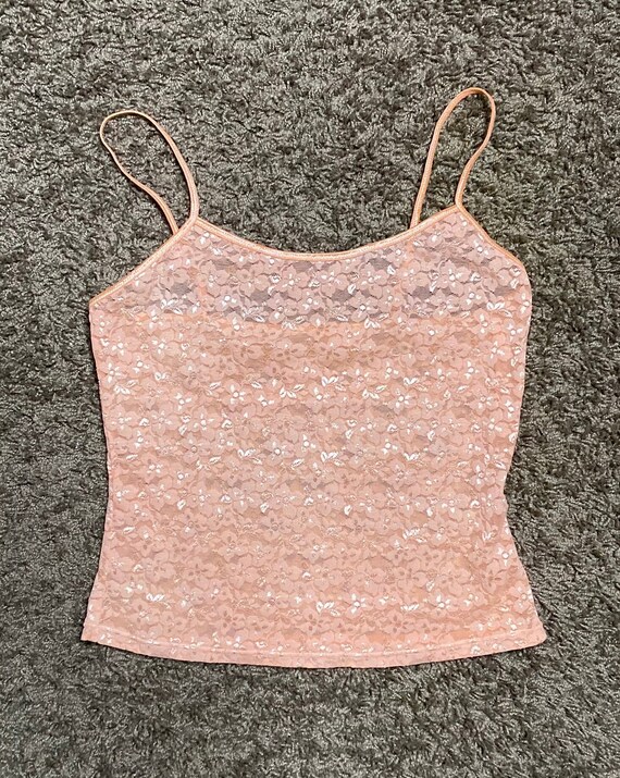 Hand Dyed Peach Stretch Lace Camisole size S/M - image 6