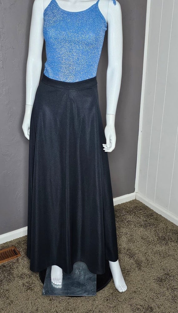 Vintage Long Black Polyester Skirt Maxi Ankle Leng