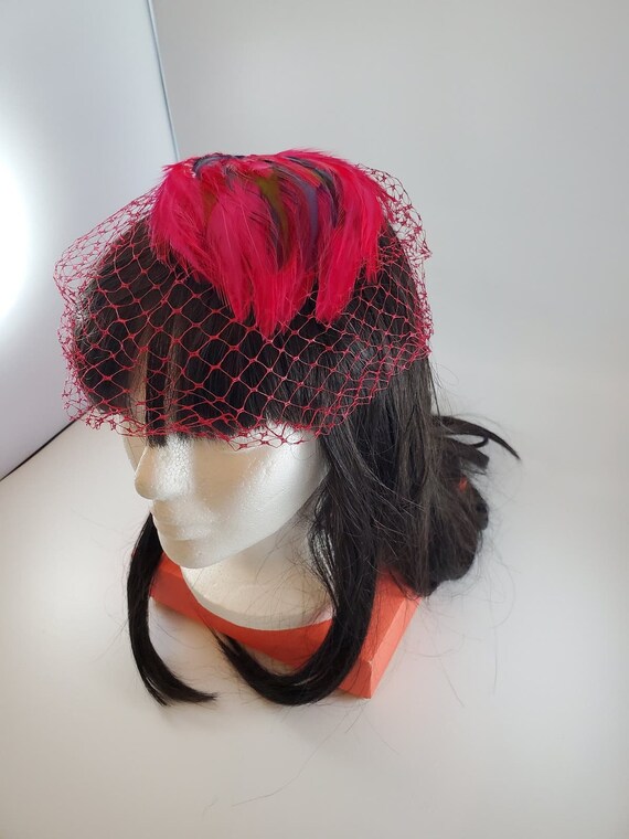 50s Hot Pink Magenta Feather Fascinator Headpiece 