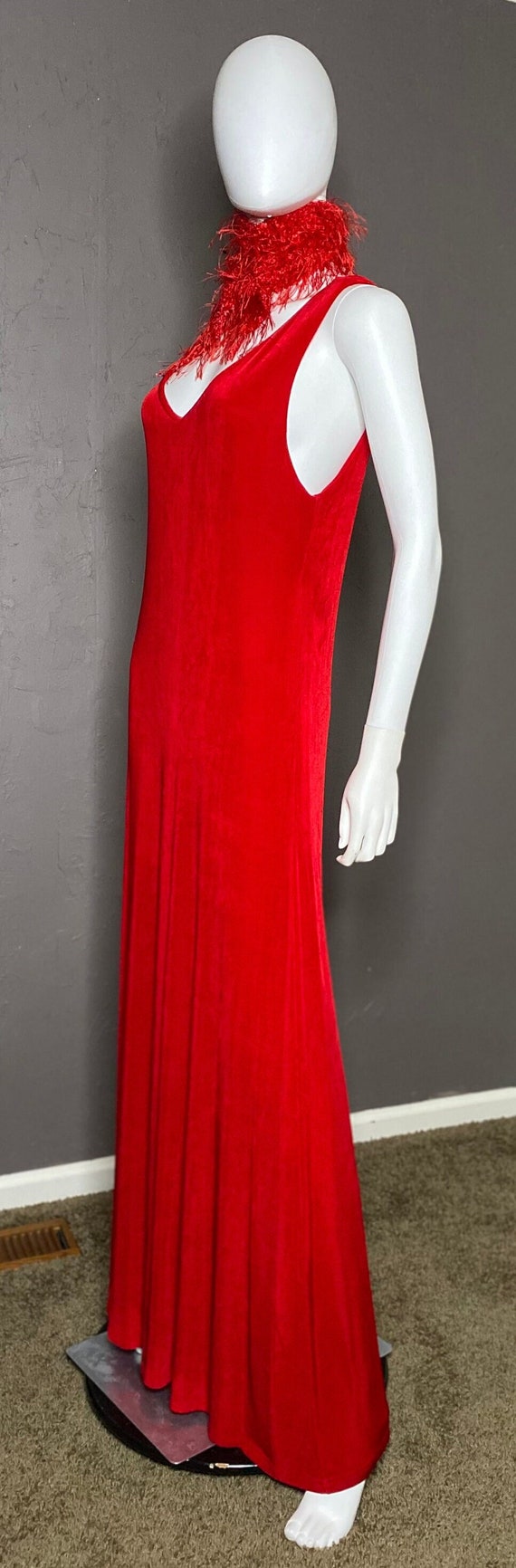 1980’s Red Stretch Jersey Maxi Dress by Vivyd fits