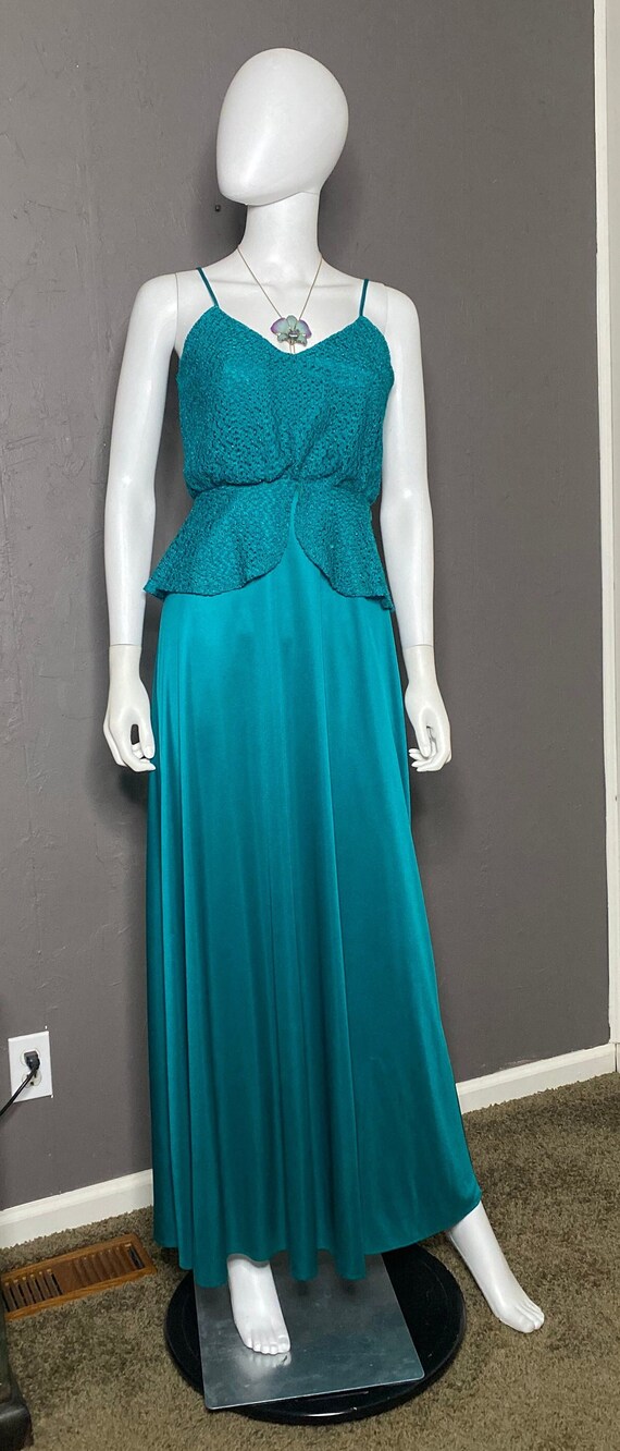 1970’s Teal Green Bohemian Maxi Dress size Small C