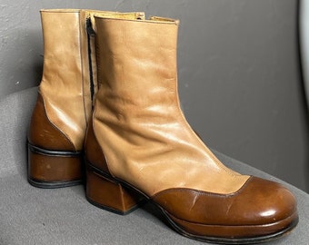 1970’s Brown and Tan Platform Ankle Boots by Stewart Maguire size 7.5 Men’s