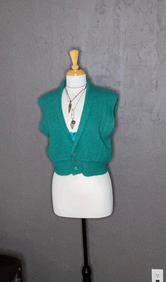 80s Cropped Sweater Vest Teal Green Boxy Vest 80s… - image 2