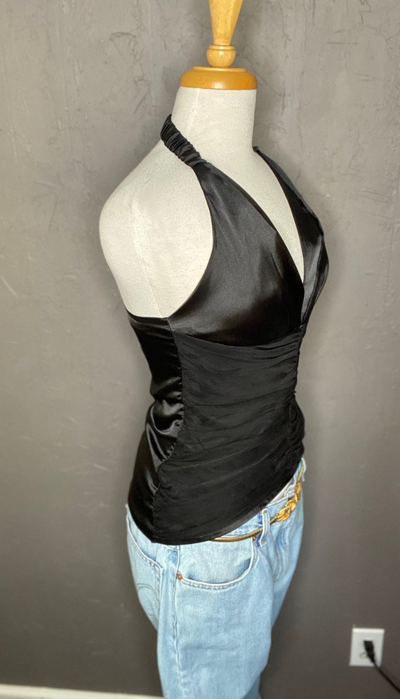 Y2K Black Satin and Chiffon Halter Top by Arden B… - image 3