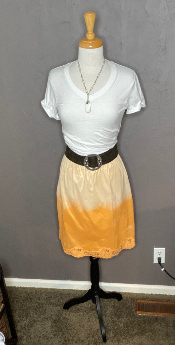 Vintage Orange Hand Dyed Slip Skirt Dip Dyed Orang