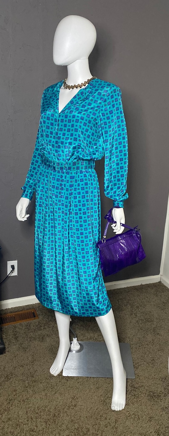 1990's  Secretary Dress with Belt Teal and Purple 