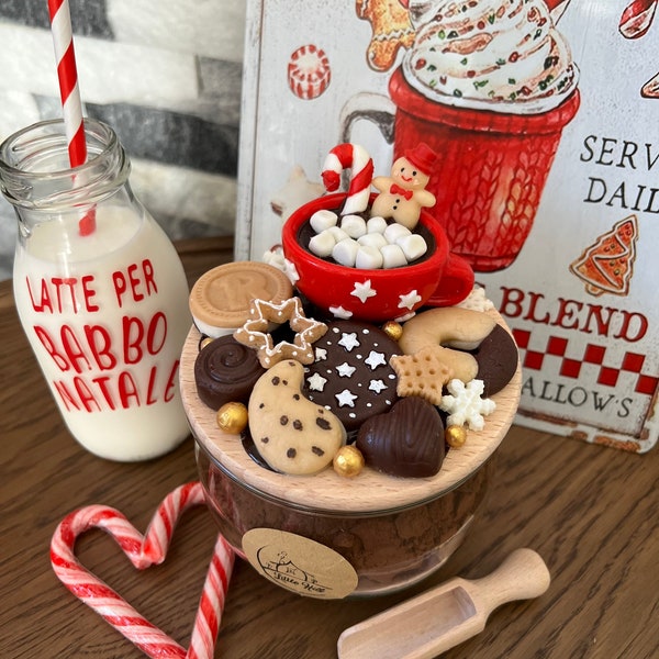 Pot de cuisine décoré, Mulino Bianco, cadeau de Noël, pot à biscuits, bonbons, chocolats, pot de bonbons, tasse de chocolat chaud