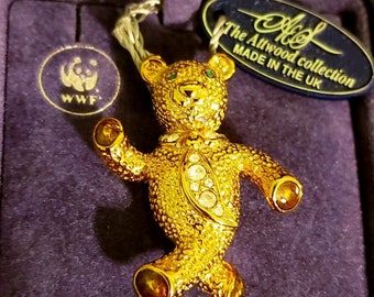 The Attwood Collection-Vintage Signed (A&S) Gold Plated and Crystal Teddy Bear Brooch Collector's Piece