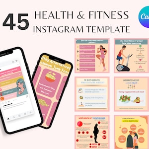 45 Fitness Instagram Post Templates, Fitness Coach Instagram Template Canva Social Media for Personal Trainers, Sport, Gyms, Fitness Coaches