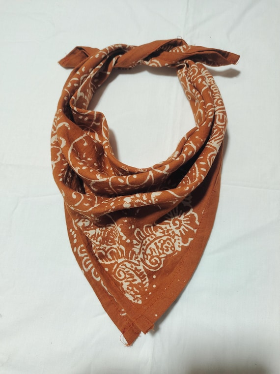 Hand Block Print Cotton Bandana: Paisley Boho Neck Scarf