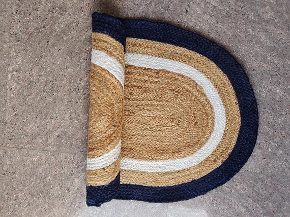 Jute Rug Cotton Vintage 5X7 Feet Home & Décor Rug Yoga Mats Multicolor Oval Carpet Vintage For Living Room Handmade Jute Rug Cotton Carpet