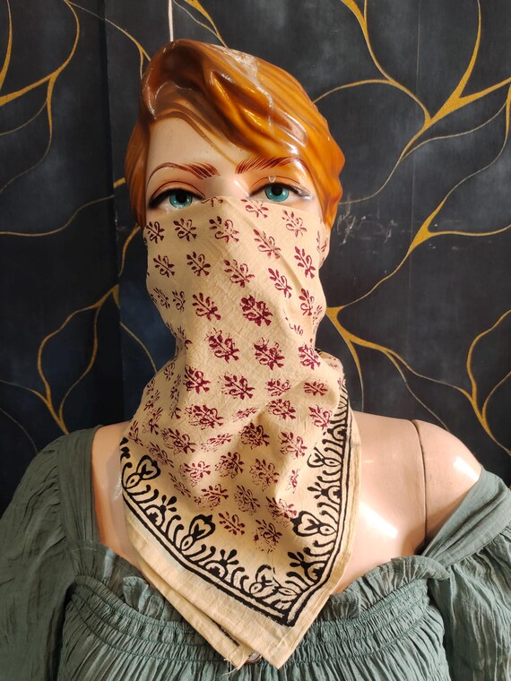 Hand Block Printed Organic Cotton Bandana: Yellow & Blue Floral Scarf
