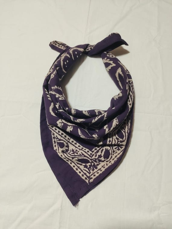 Hand Block Print Organic Cotton Bandana Scarf: Natural Dye Neck Tie