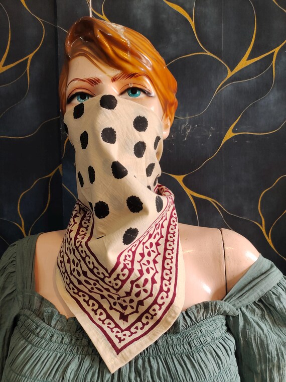 Hand Block Printed Organic Cotton Bandana: Yellow & Blue Floral Scarf
