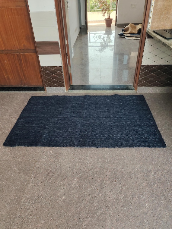 Handmade Navy Blue Jute Rug: Vintage Entryway Carpet, 3x5 ft