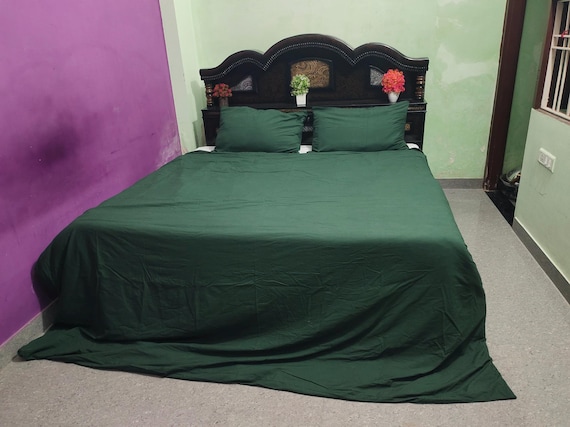 Emerald Green Cotton Duvet Cover Set: Solid Color Bedding Sets with 2 Pillowcases