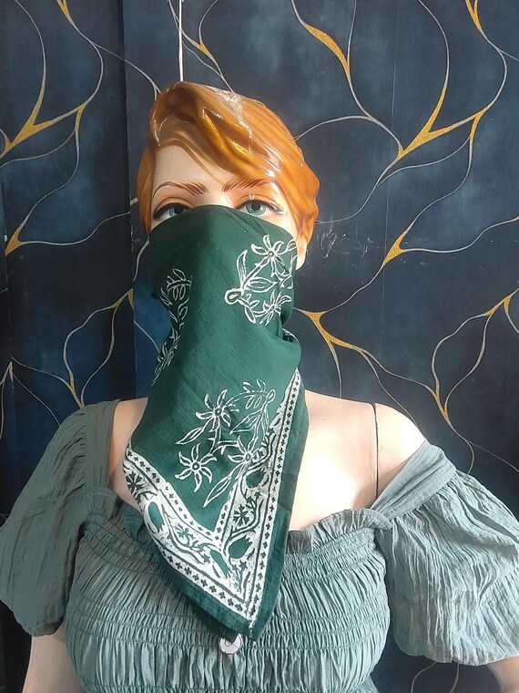 Hand Block Print Cotton Bandana: Paisley Scarf, Boho Headband
