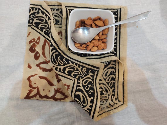 Block Print Cotton Napkins: Beige Floral Dinner Napkins, Handmade Wedding Cloth Napkin