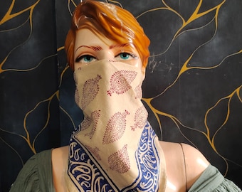 Block Print Cotton Bandana: Bohemian Neck Scarf, Handkerchief