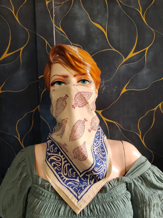 Block Print Cotton Bandana: Bohemian Neck Scarf, Handkerchief