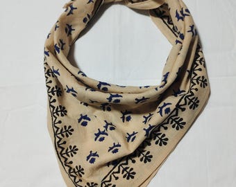 Handmade Floral Cotton Bandana Scarf: Indian Block Print Neckerchief